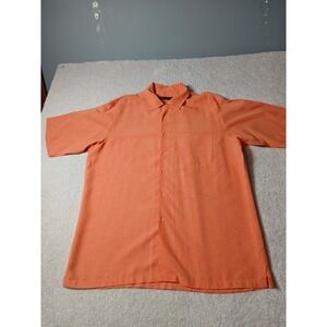 Bugatchi Uomo Mens Size Large Casual Shirt Classic Fit Orange Short Sleeve